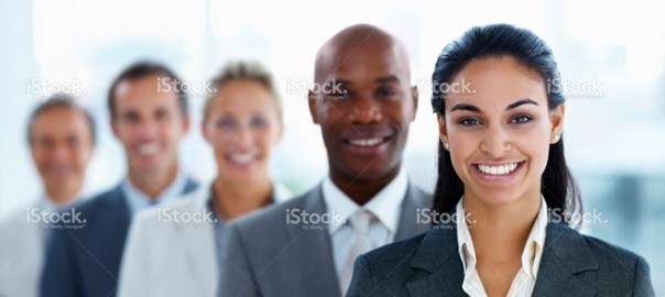 Smiling diverse business team with woman leader