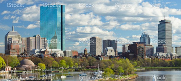 Boston skyline with Charles River and sailboats