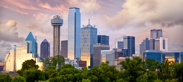 Dallas skyline with Reunion Tower at sunset