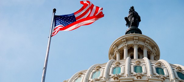 U.S. flag flying above the Capitol dome